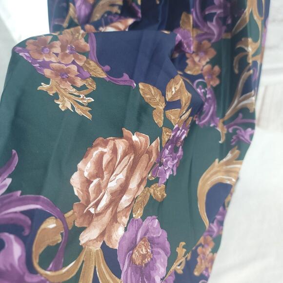 Vintage Elmora Green Blue Purple Flower Blouson Top Pleated Skirt Sizez 14 Dress - Picture 4 of 12